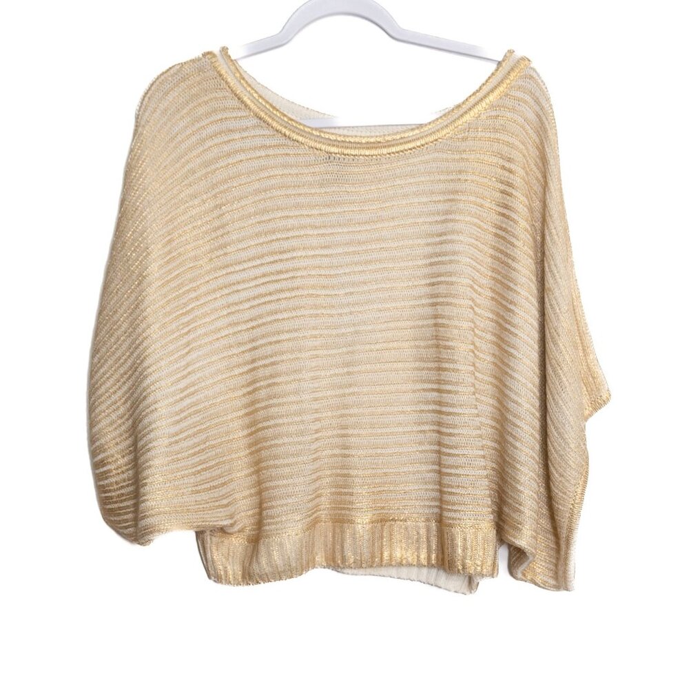 Alberto Malaki Size XL Gold & Cream Knit Loose-Fit Womens Poncho Sweater